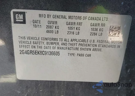 2012 Buick Regal from USA, damaged, VIN 2G4GR5EK8C9136605